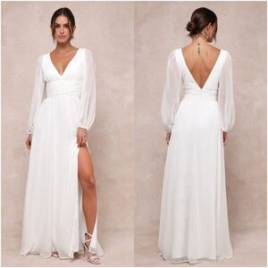 Lulu's Elegant White Maxi Dress